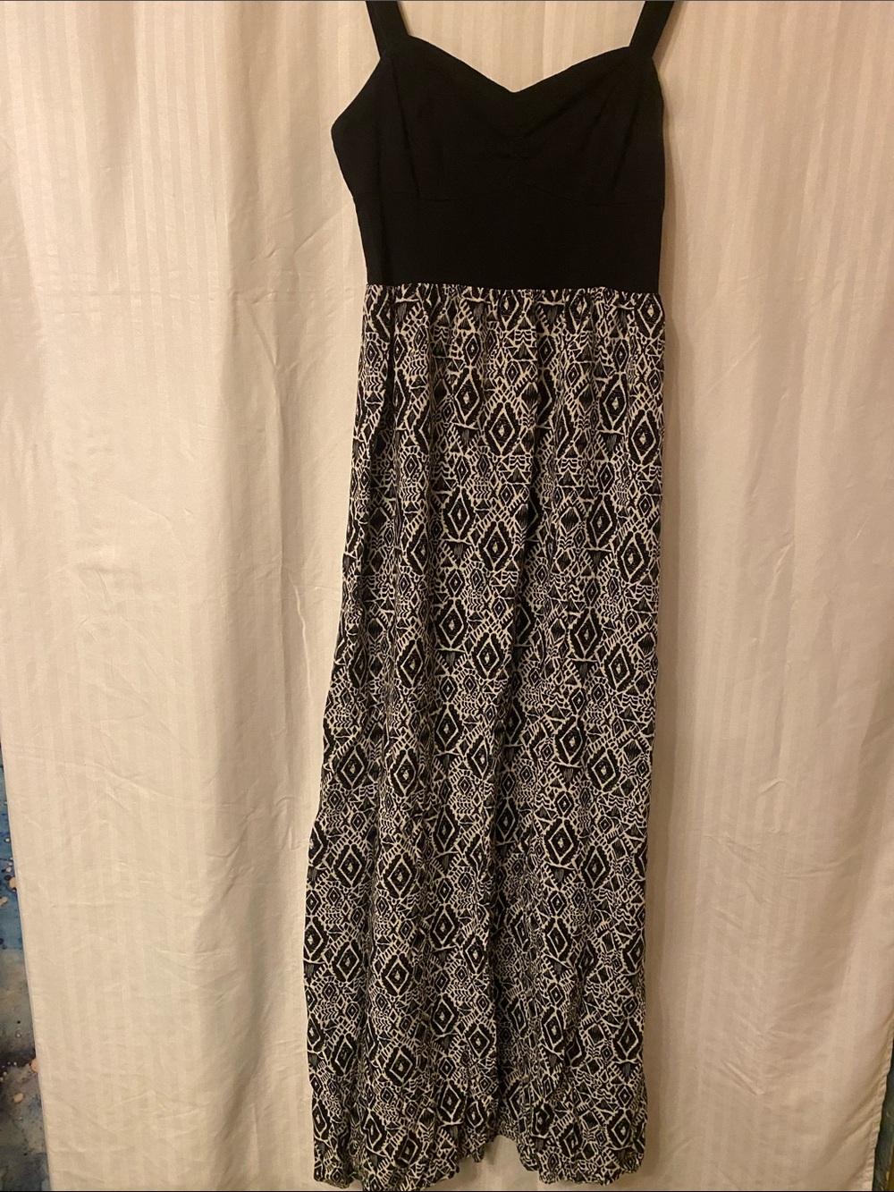 Mudd Black Bodice Maxi Dress with Black & White Geometric Skirt